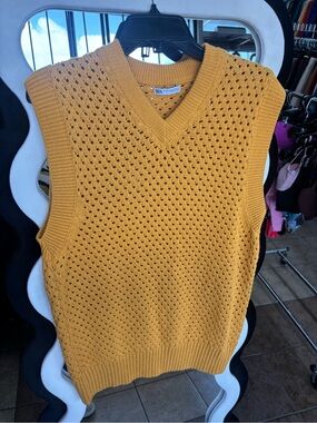 Zara Mustard Knit V-Neck Sweater Vest